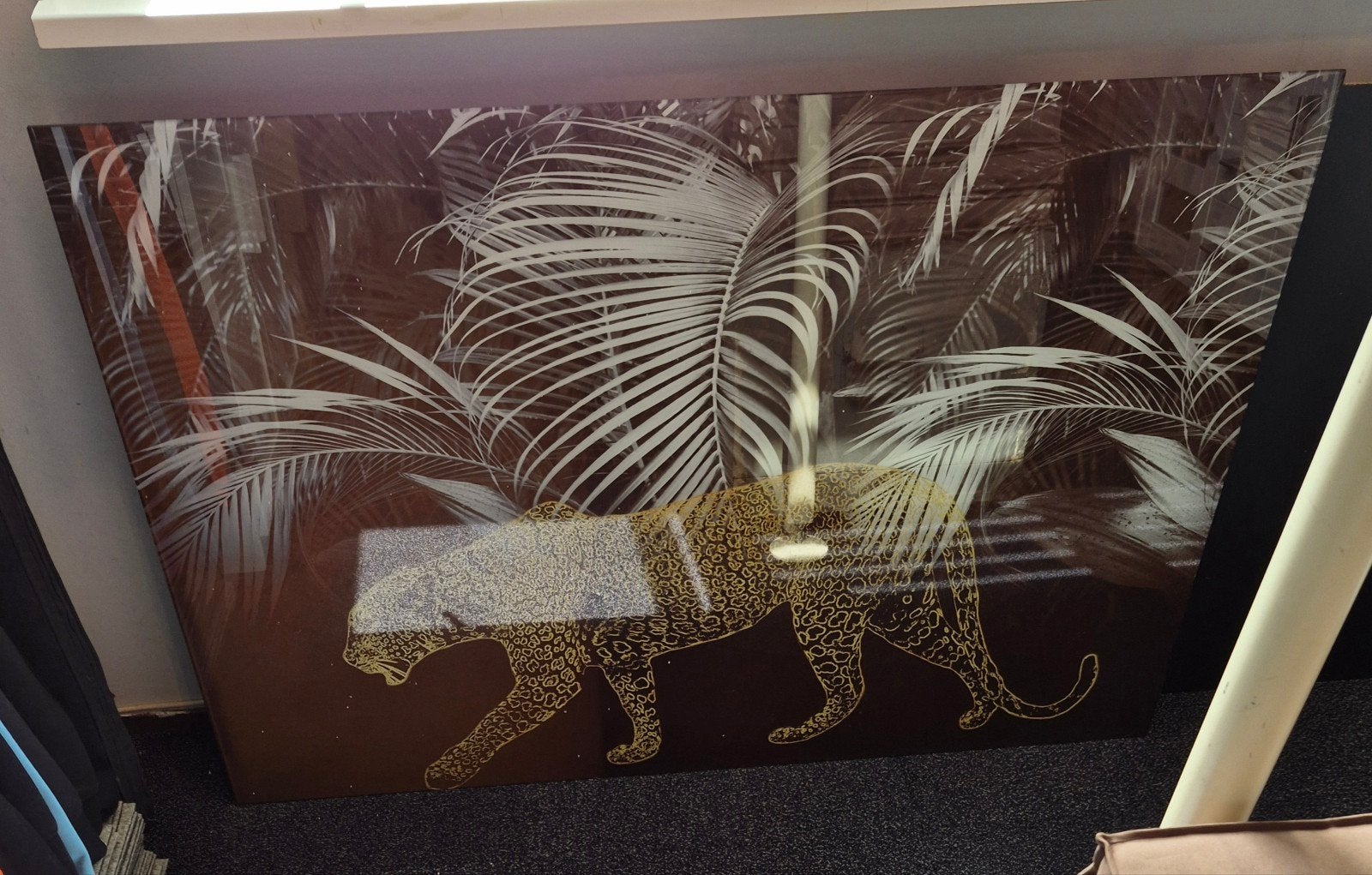 Glas schilderij luipaard, Huis en Inrichting, Woonaccessoires | Schilderijen, Tekeningen en Foto's, Ophalen, Zo goed als nieuw