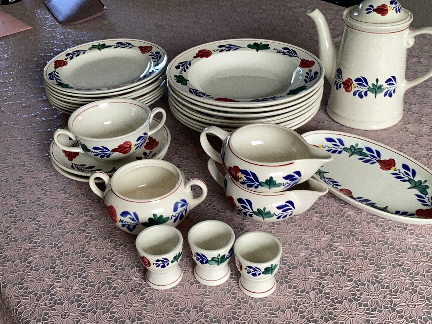 Vintage Boch Frères Keramis Boerenbont Servies - Grote set, Gebruikt, Overige merken, Keramiek, Landelijk/Boerenbont