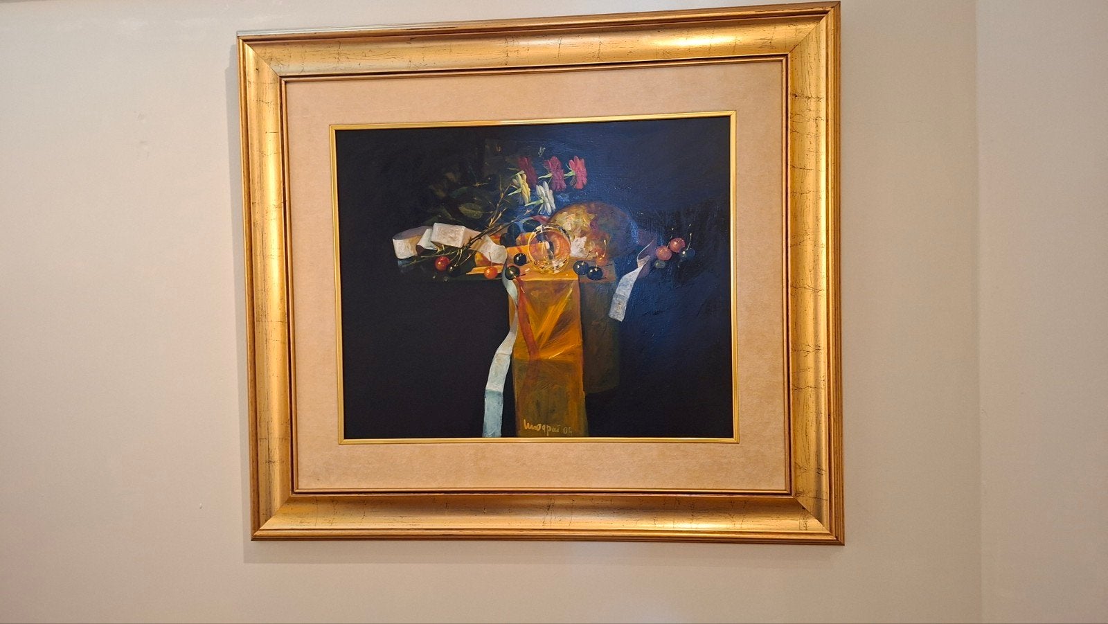 Prachtig stilleven schilderij met fruit en bloemen, Ophalen, Doek, Realistisch, Stilleven