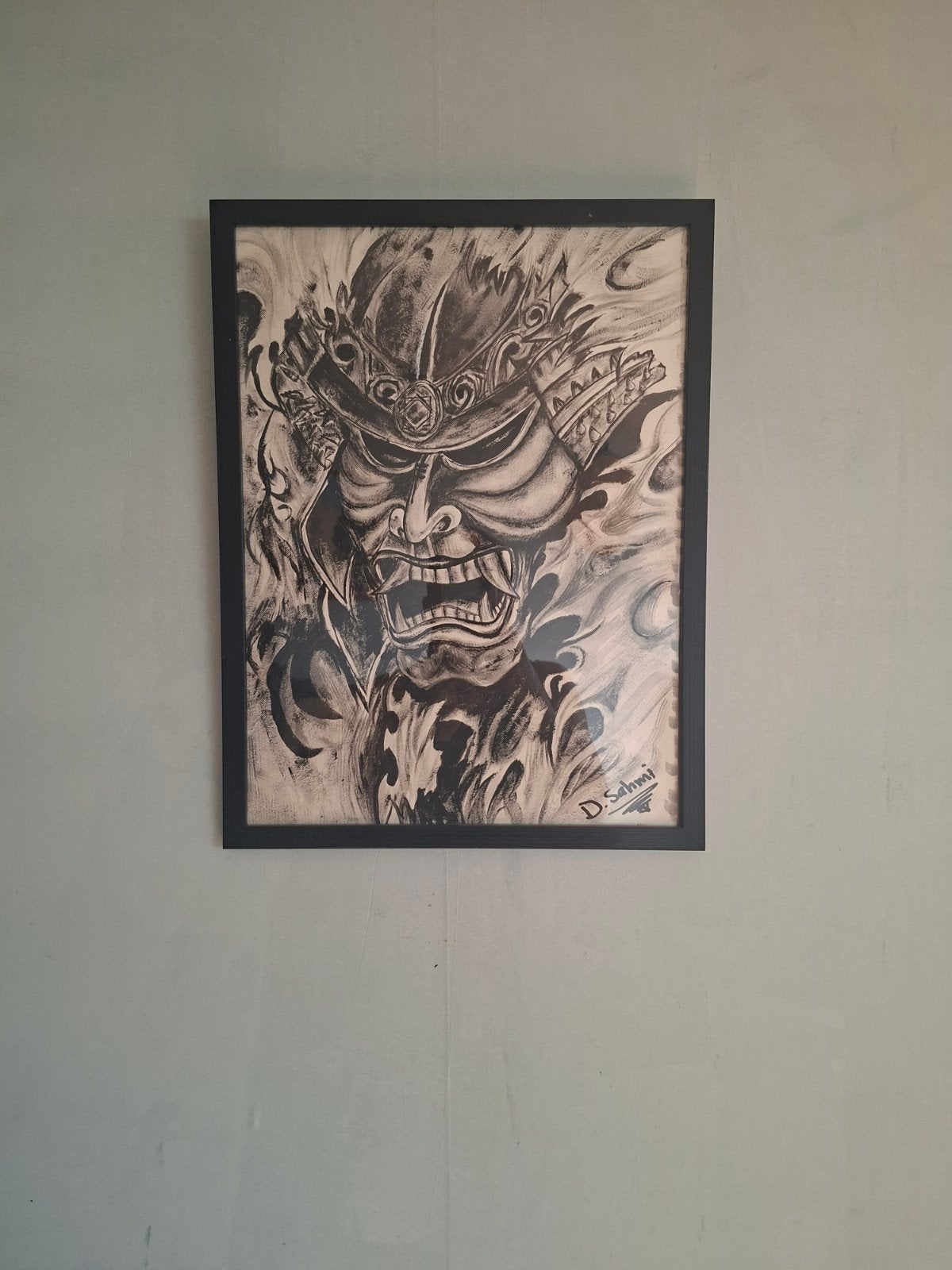 Samurai Masker Tekening - Ingelijst Kunstwerk, Ophalen of Verzenden, Tekening, Overige technieken, Ingelijst