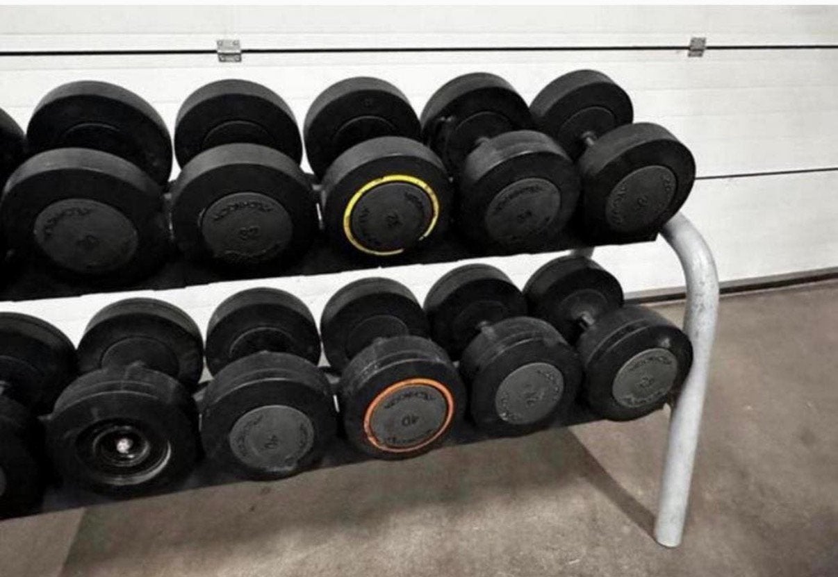 Technogym Dumbells 30kg t/m 42kg + Opbergrek, Ophalen, Gebruikt, Dumbbell