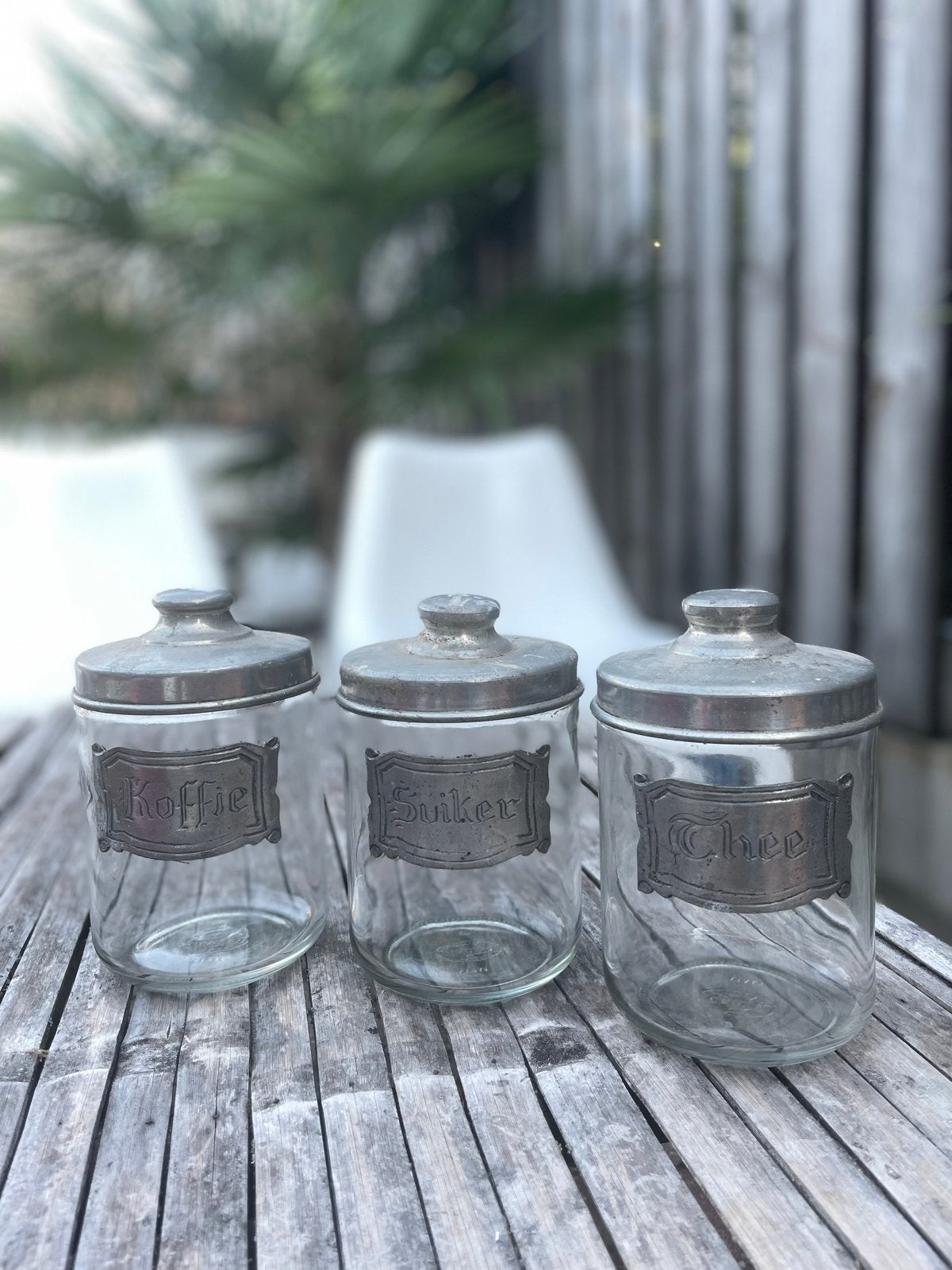 Vintage Tinnen Voorraadpotten - Koffie, Suiker, Thee, Ophalen of Verzenden