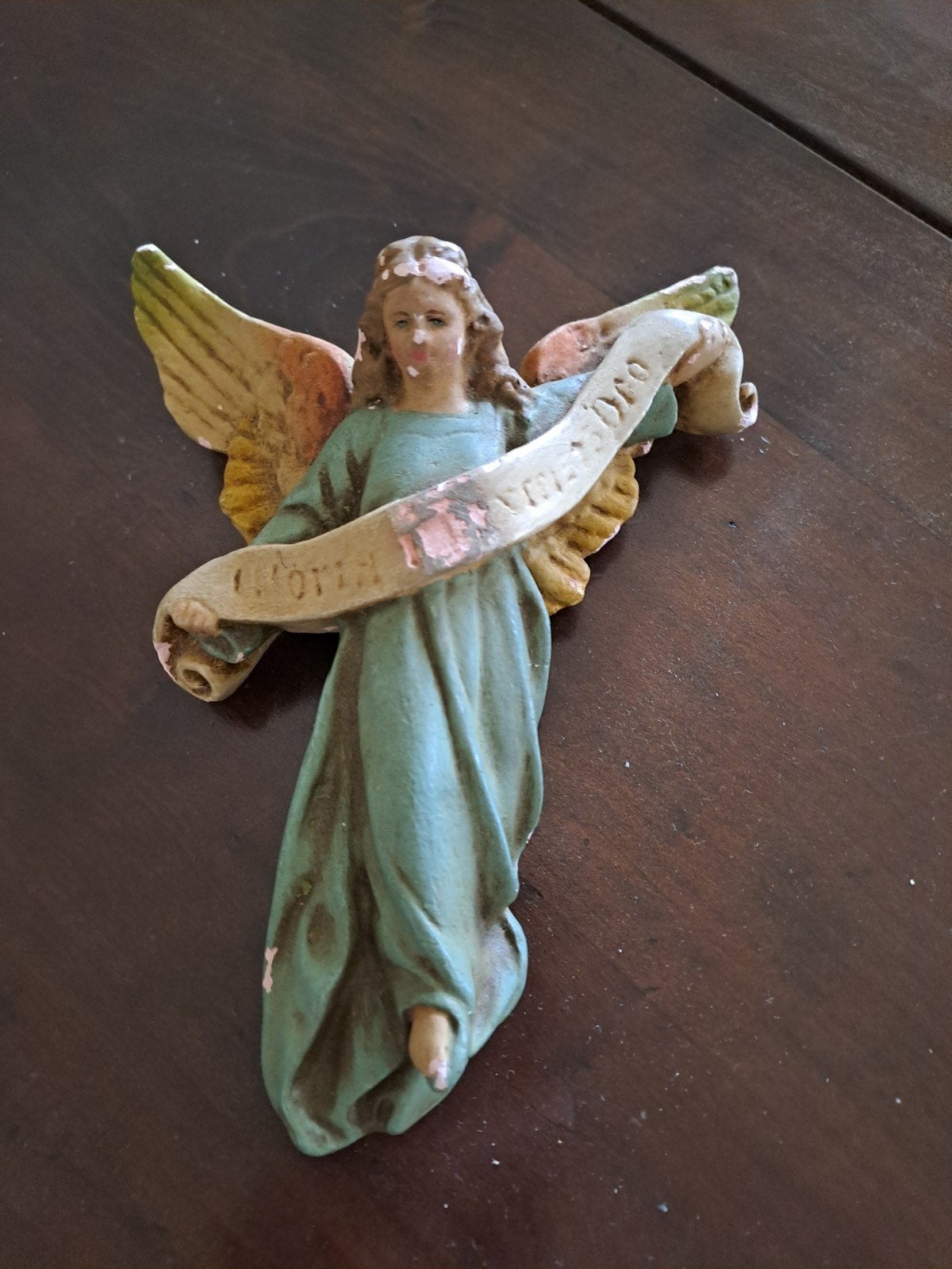 Vintage Engelenbeeldje met 'Gloria in Excelsis Deo' tekst, Antiek en Kunst, Ophalen