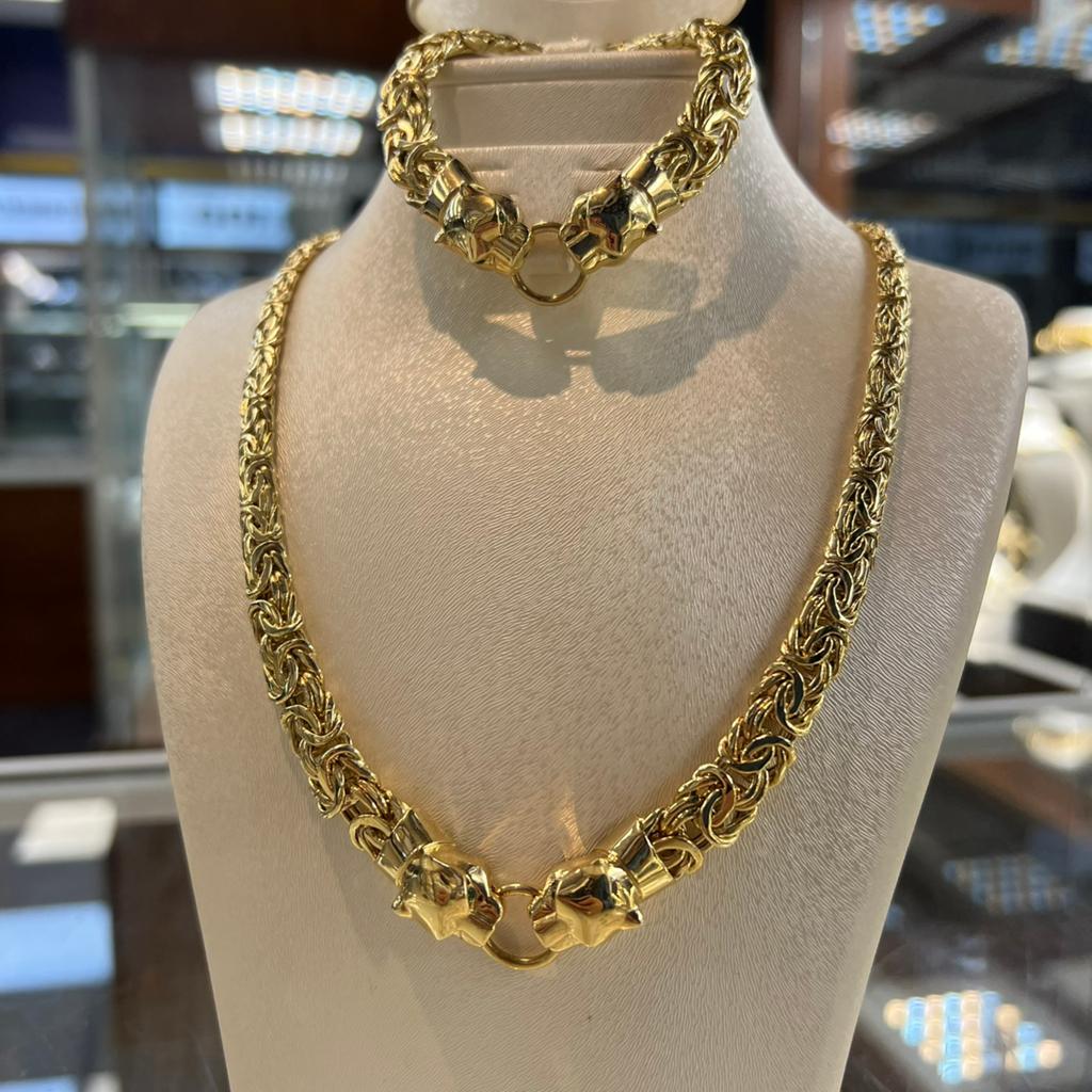 14k gouden panter ketting met armband set, Ophalen of Verzenden, Nieuw, Goud