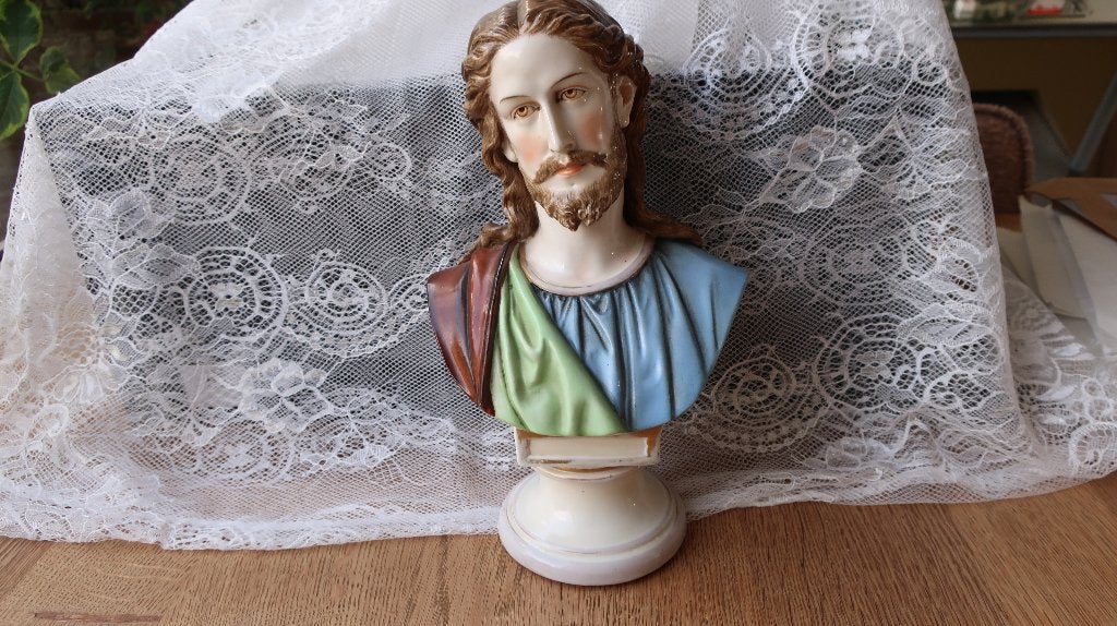 Antiek Jezus beeld porselein buste borstbeeld, Buste, Ophalen of Verzenden, 20 - 50 cm, Gemerkt