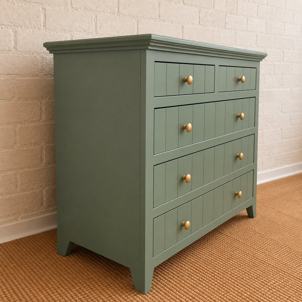 Foto 3 van Prachtige groene commode kast groen met goud knoppen