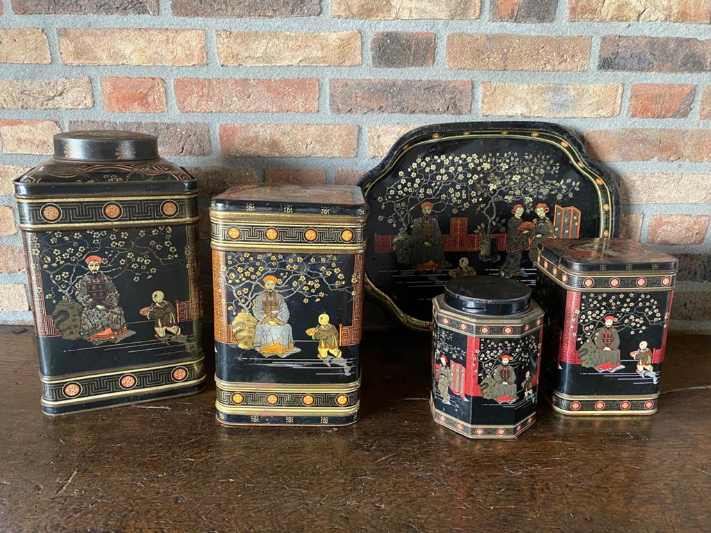 Vintage set chinese  thee blikken /dienblad, Ophalen of Verzenden, Gebruikt, Thee, Overige merken