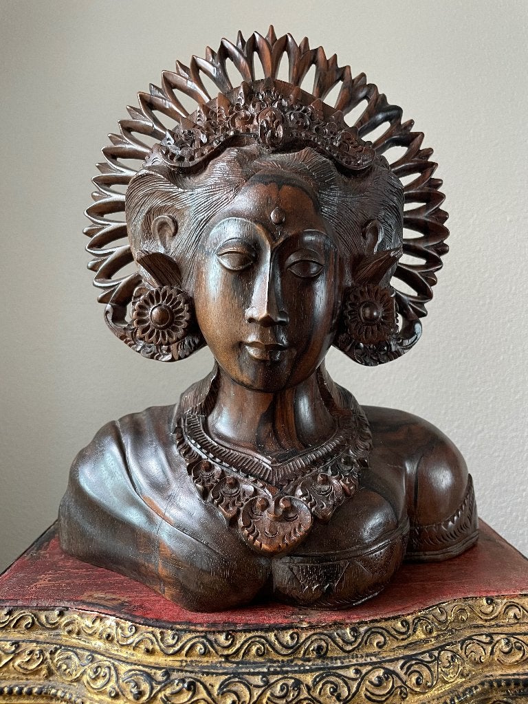 Houten buste van Balinese danseres - Bali - Indonesie, Antiek en Kunst, Kunst | Beelden en Houtsnijwerken, Ophalen of Verzenden
