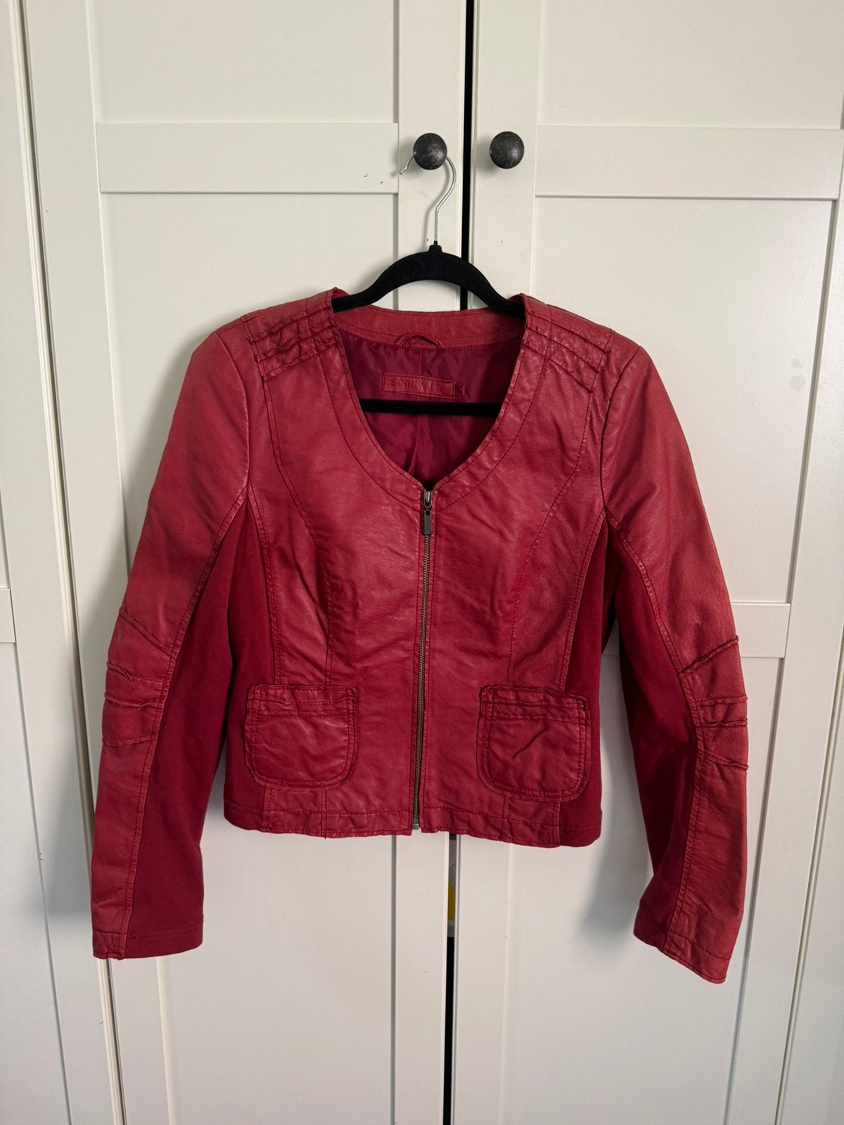 Sandwich leren jas rood maat M/38 dames, Ophalen of Verzenden, Zo goed als nieuw, Maat 38/40 (M), Rood