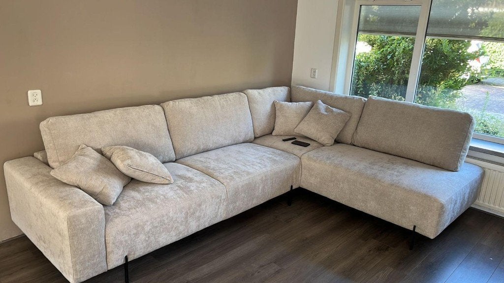Beige hoekbank, Huis en Inrichting, Banken | Bankstellen, Ophalen, Hoekbank, 75 tot 100 cm, Stof