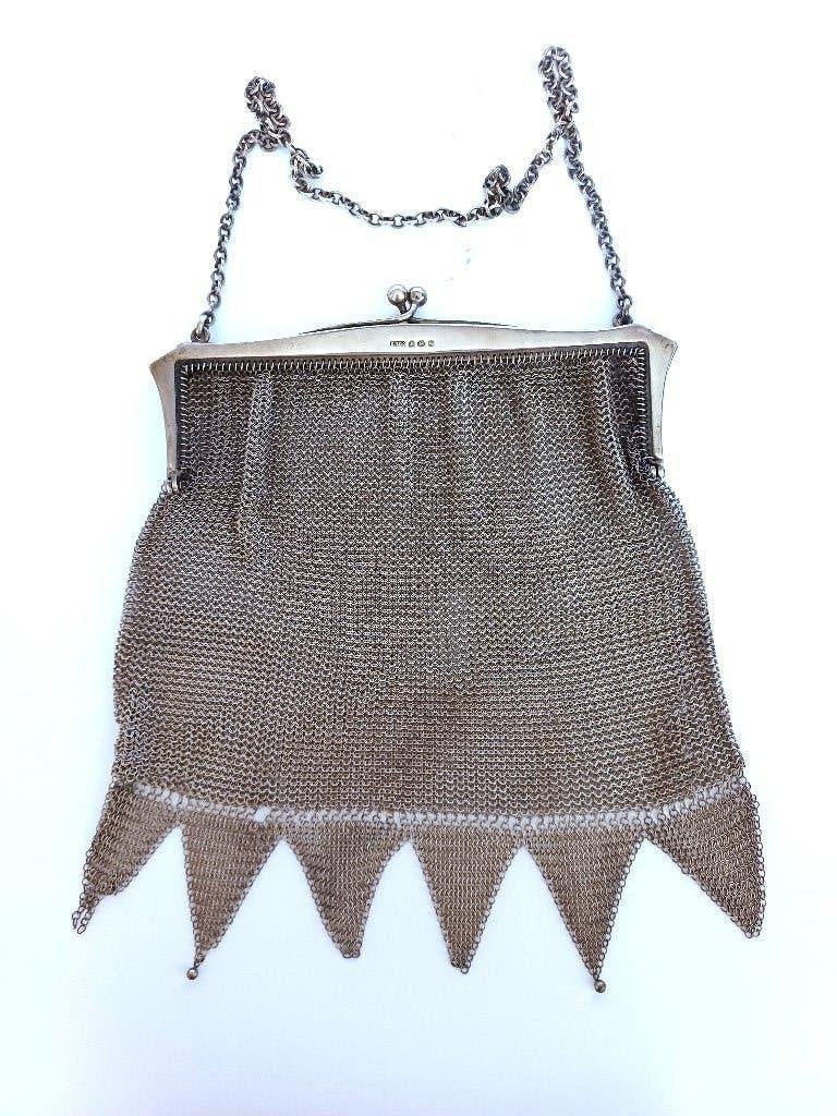 art deco sterling zilver tasje maliënkolder, Birmingham 1921, Ophalen of Verzenden, Zilver