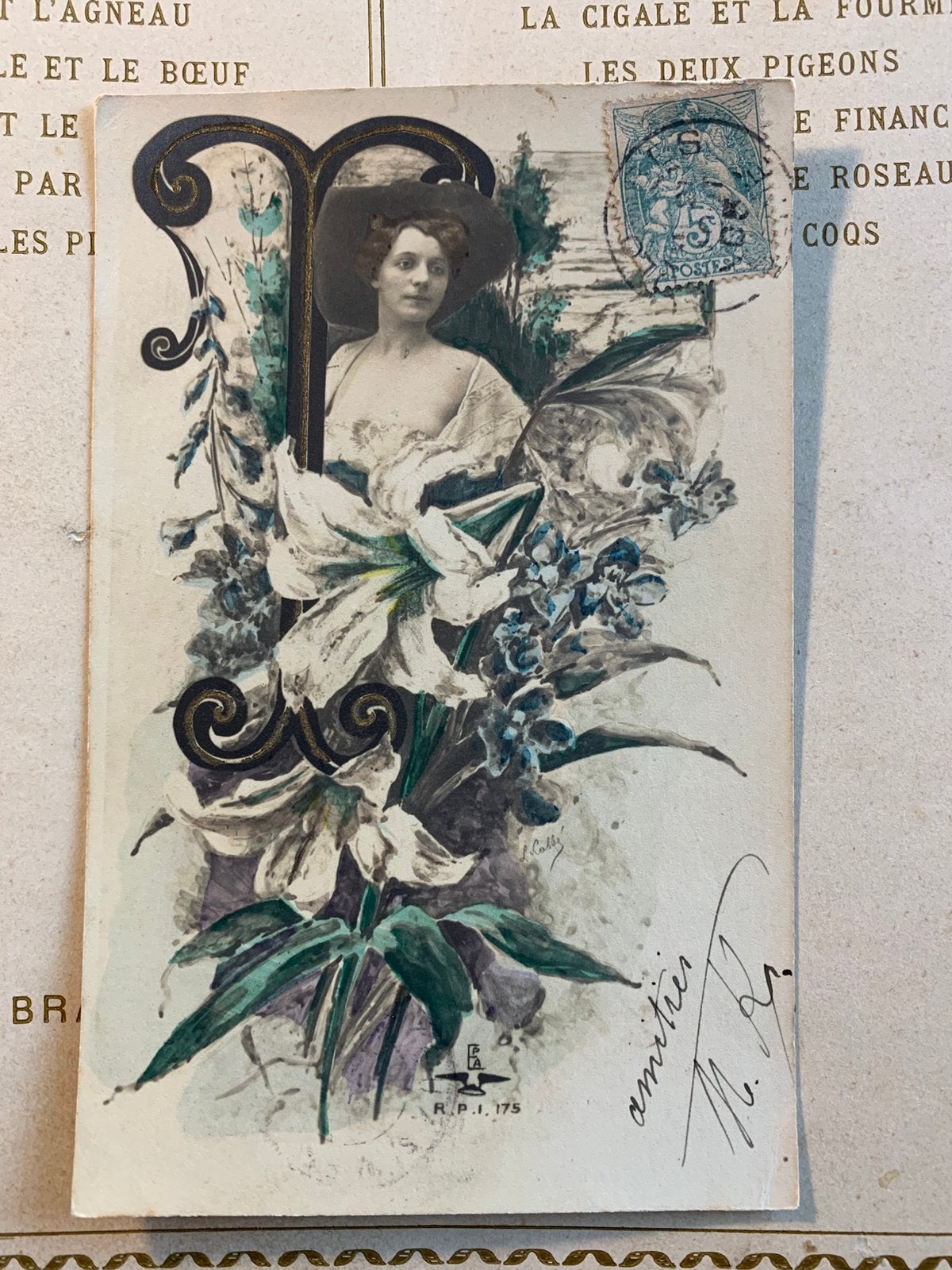 1905 Art Nouveau - Dame met bloemen (SL), Ophalen of Verzenden, Voor 1920, Gelopen, Overige thema's