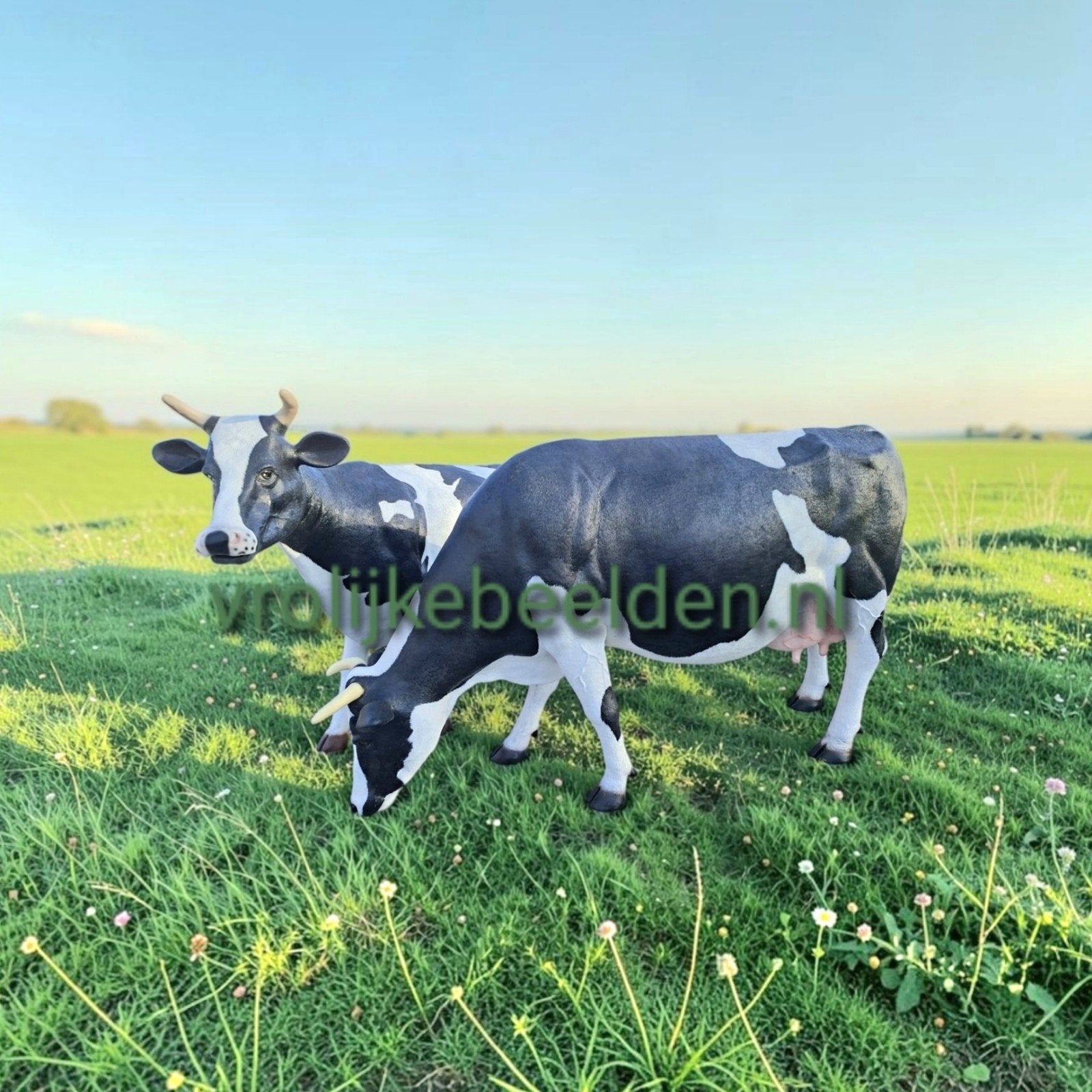 Koe beeld XL ouderwetse Hollandse koeien beelden zwartbont, Ophalen, Nieuw, Kunststof, Dierenbeeld