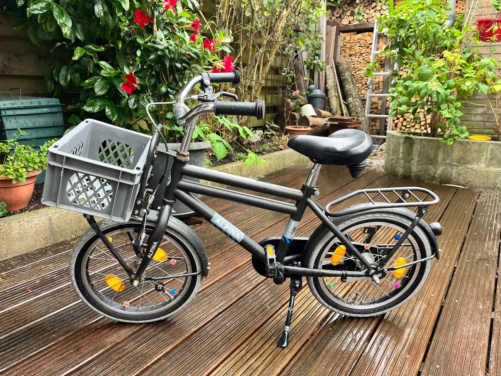 Alpina Cargo Kinderfiets 16 inch - Zwart met mandje, Ophalen, Gebruikt, Terugtraprem, 16 tot 20 inch