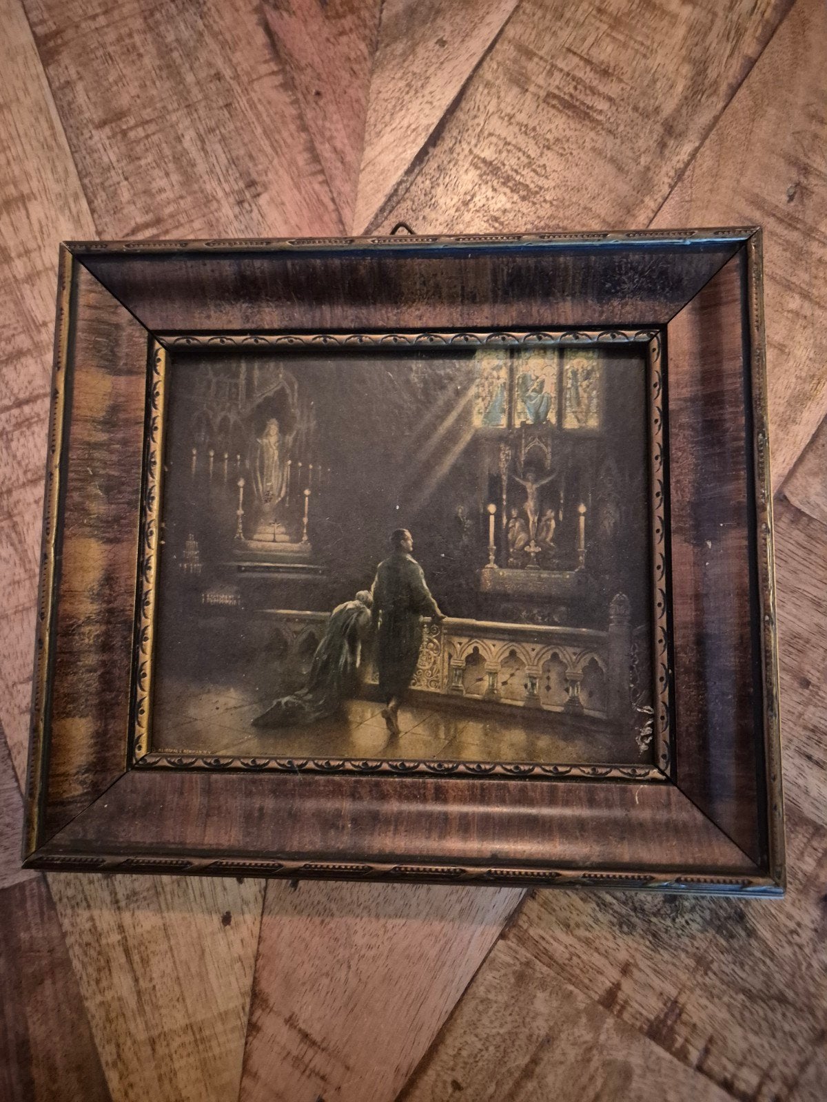 Oud religieus schilderij in houten lijst, Ophalen of Verzenden