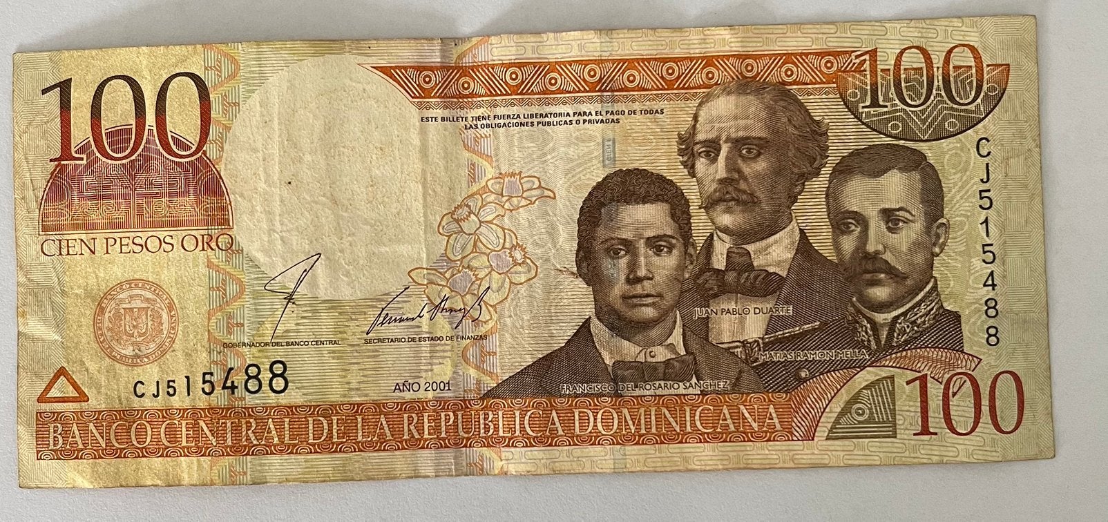 Dominicaanse Republiek 100 Pesos 2001 gebruikte staat, Verzenden, Midden-Amerika, Los biljet