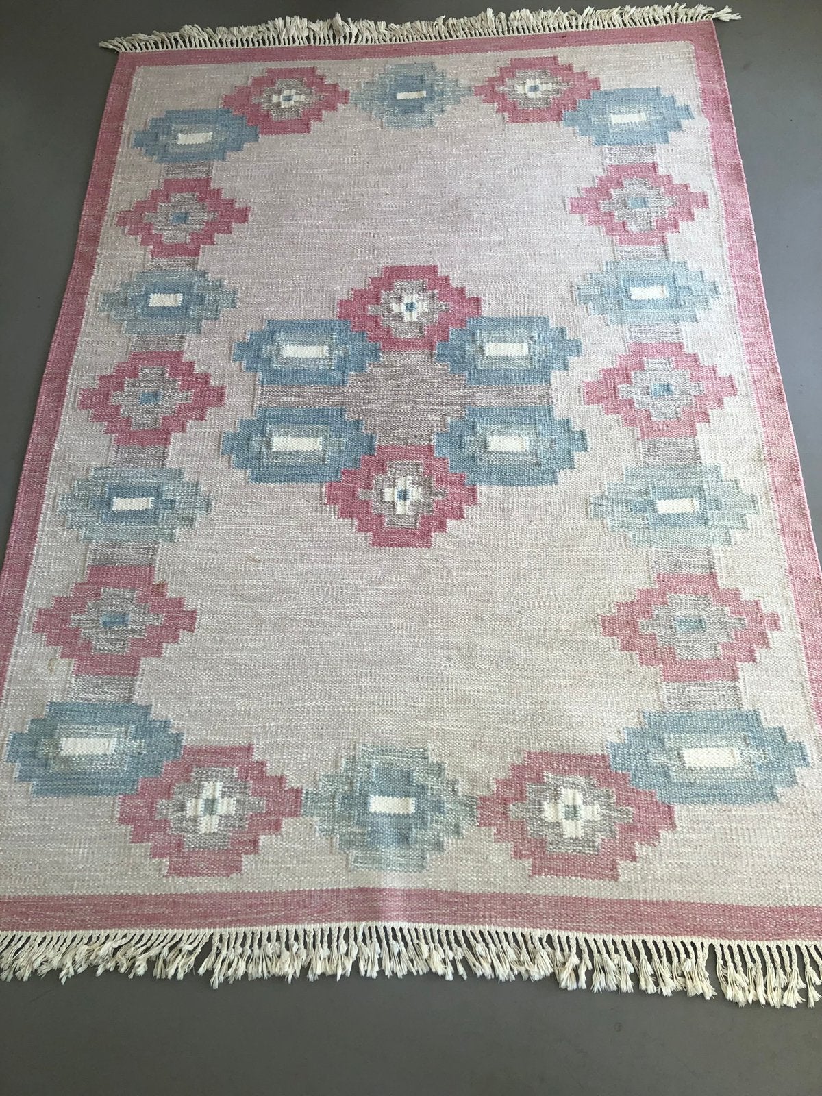 Vintage grote (239x175cm) wollen vloerkleed, röllakan, Scandinavisch design, Geen, 150 tot 200 cm, 200 cm of meer