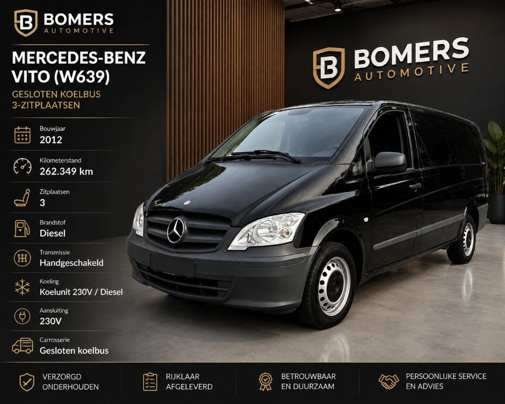 Mercedes-Benz Vito 3Zit koelauto L2H1 2.1 CDI 2014 Koelwagen, 13 km/l, 4 cilinders, 2000 kg, Leder en Stof