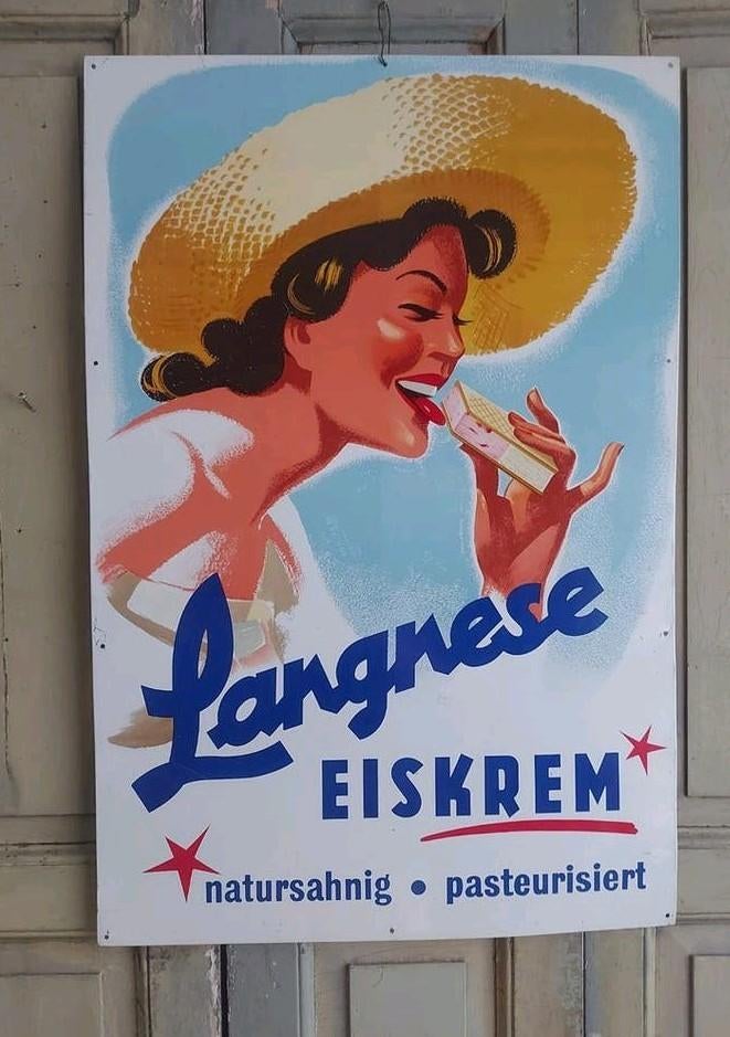 Orgineel oud reclamebord voor ijs 72 x 48 cm, Ophalen, Gebruikt, Reclamebord