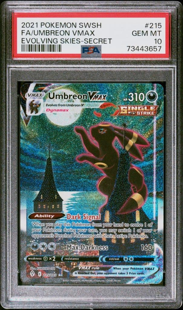 Umbreon VMAX Alt Art PSA 10 - Evolving Skies Secret Rare, Ophalen of Verzenden, Zo goed als nieuw, Losse kaart, Foil