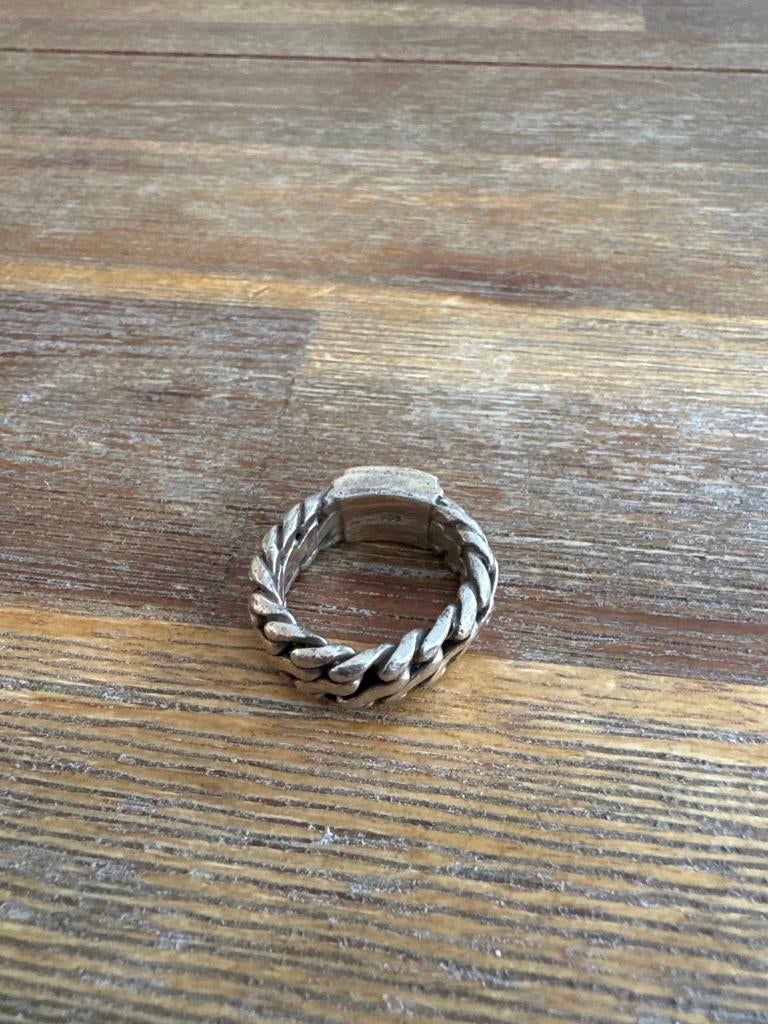 Zilverkleurige Buddha to Buddha ring met gevlochten design, Ophalen of Verzenden, Gebruikt