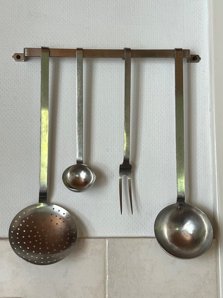 Vintage ophangrek / rekje met keukengerei RVS, Huis en Inrichting, Ophalen of Verzenden