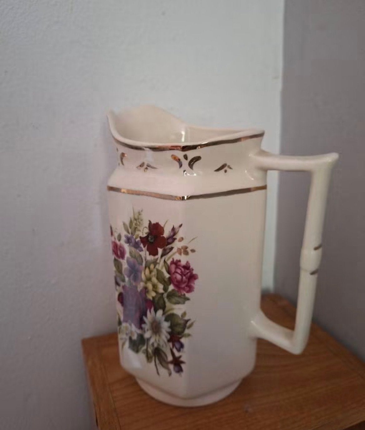 Vintage Ironstone kan met bloemmotief - Made in England, Ophalen of Verzenden