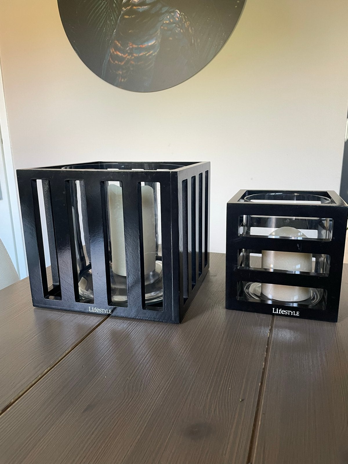 Lifestyle windlichten set zwart - 2 stuks, Ophalen, Windlicht, Gebruikt, Hout