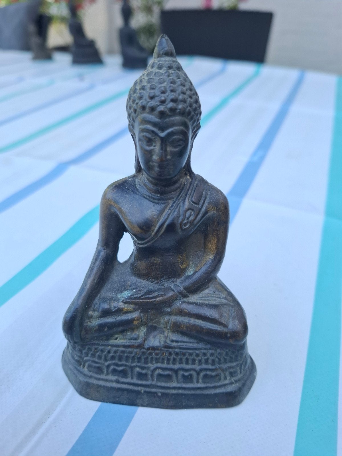 Antiek bronzen Boeddhabeeld - Mediterende Boeddha, Ophalen of Verzenden, Gebruikt, Metaal, Bruin