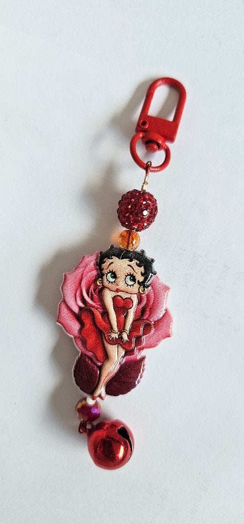 Betty Boop Sleutelhanger met roos en belletje, Ophalen of Verzenden, Nieuw, Knuffel of Figuurtje