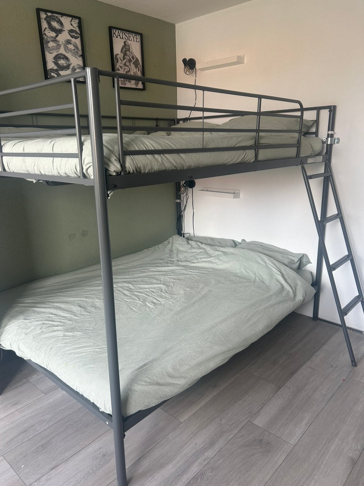 Metalen stapelbed - Donkergrijs - 140 x 190 cm - ALICE, Ophalen, Tweepersoons, Minder dan 160 cm, Zo goed als nieuw