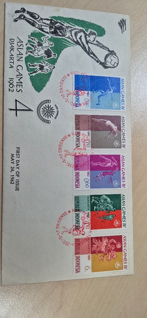 1962 Indonesië eerste dag enveloppe asian games, Postzegels en Munten, Postzegels | Eerstedagenveloppen, Verzenden, Nederland