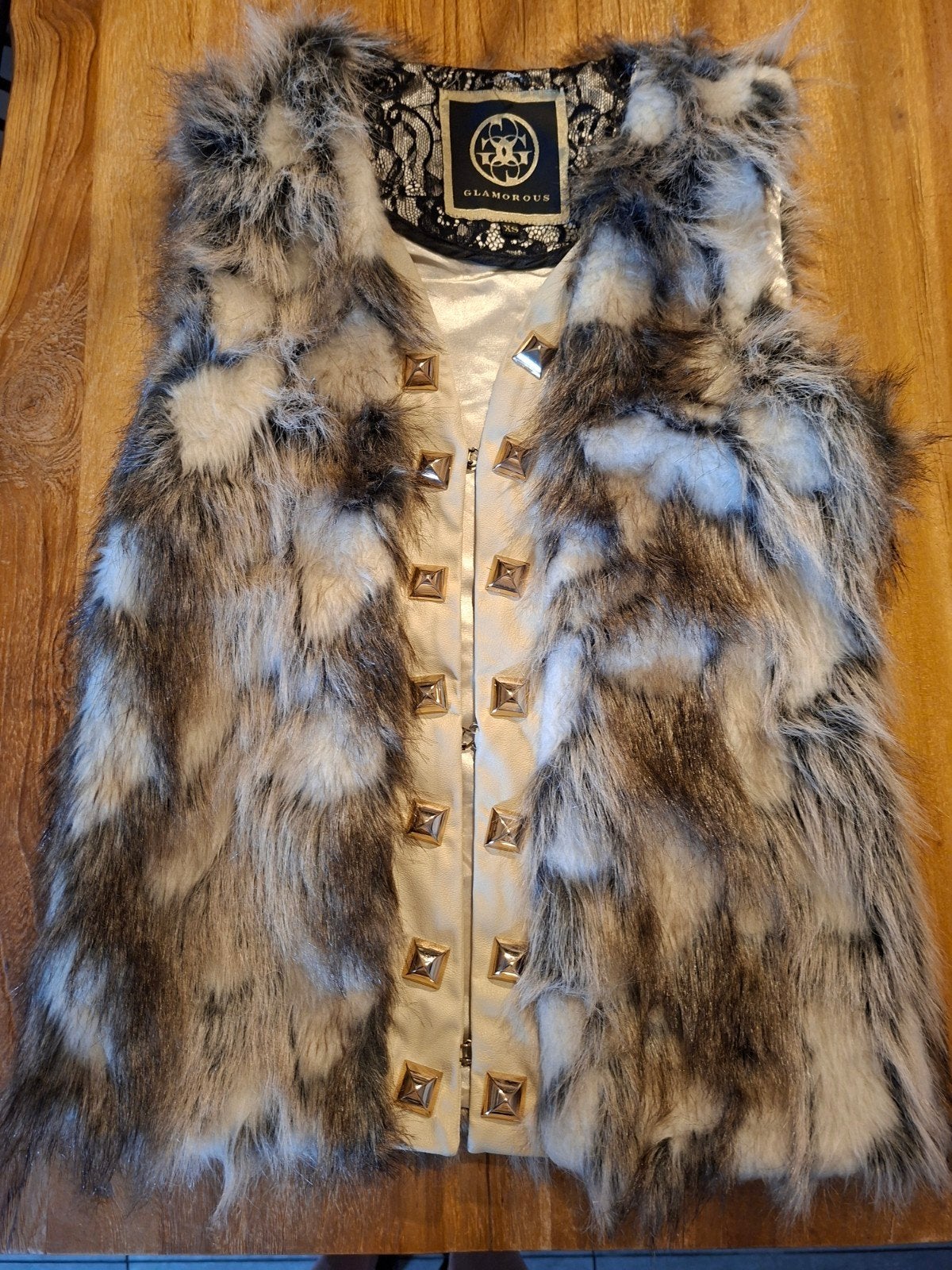 GLAMOROUS bodywarmer met nep bont., Bruin, Glamour, Ophalen of Verzenden, Zo goed als nieuw
