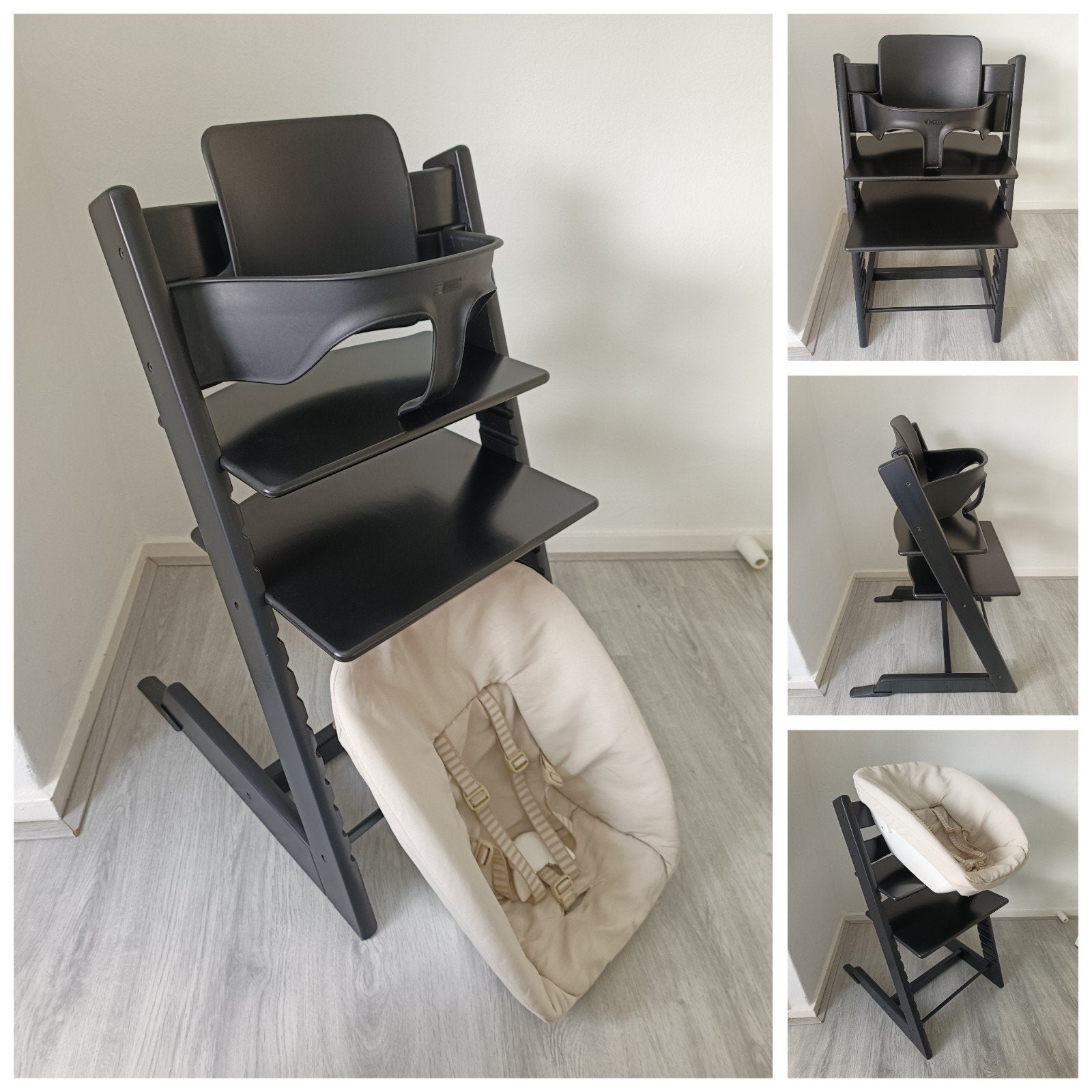 ZGAN! Stokke Tripp Trapp zwart+babyset,newbornset evt.tray, Kinderen en Baby's, Kinderstoelen, Meegroeistoel, Ophalen of Verzenden