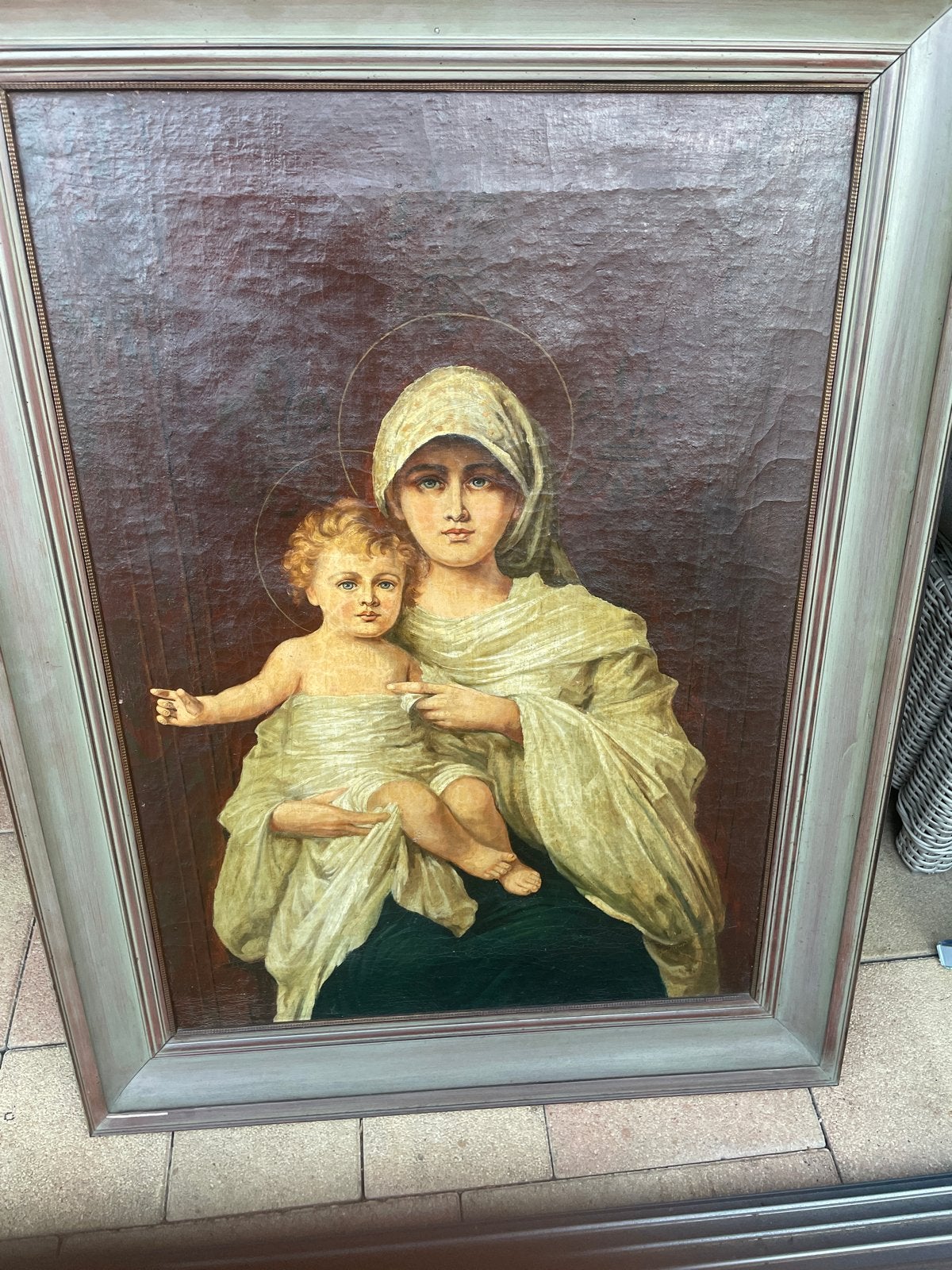 Klassiek schilderij: Madonna met Kind, gesigneerd, Antiek en Kunst, Kunst | Schilderijen | Klassiek, Ophalen, Doek, Portret of Personen