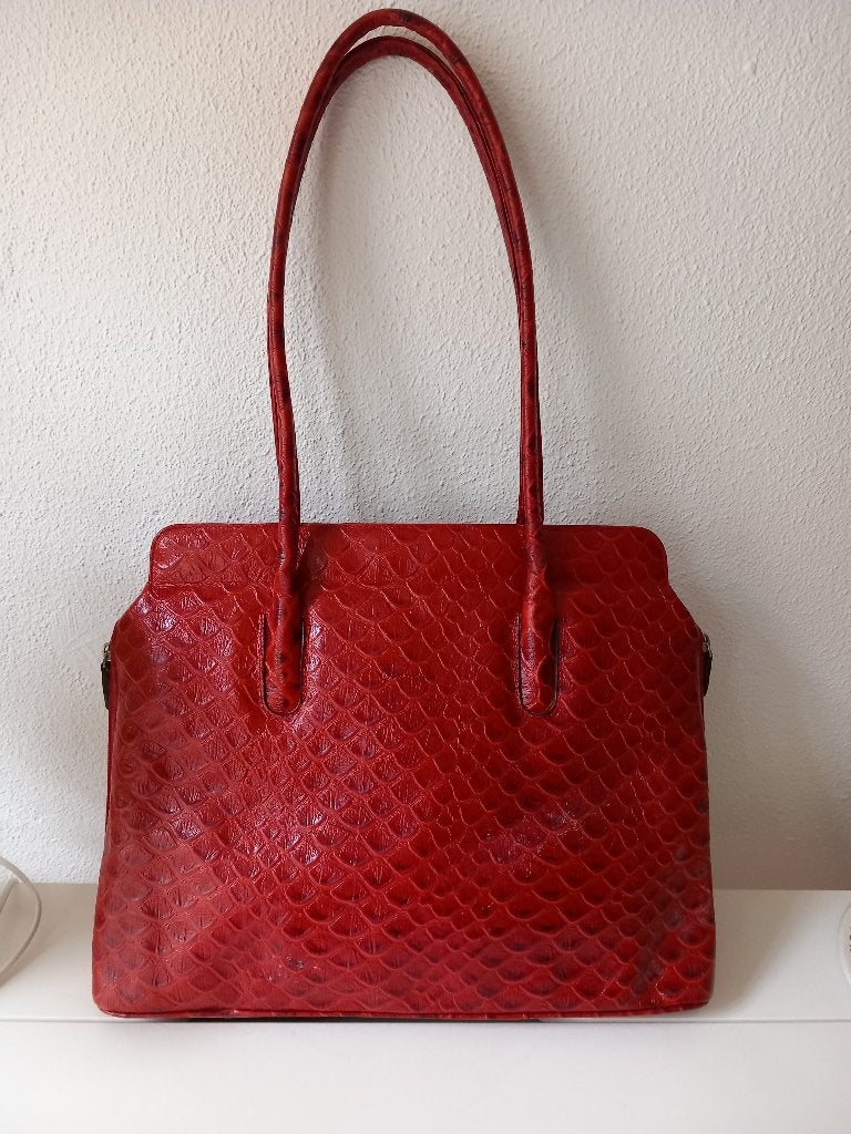 Handtas merk Eminsa 1986, leer, Sieraden, Tassen en Uiterlijk, Tassen | Damestassen, Ophalen, Zo goed als nieuw, Rood, Handtas