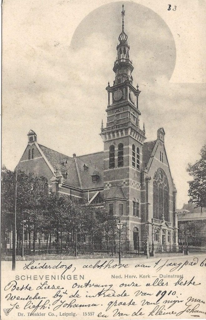Scheveningen (Z.H.) Duinstraat, Ned. Herv. Kerk, gel. 1910, Ophalen of Verzenden, Voor 1920, Gelopen, Zuid-Holland