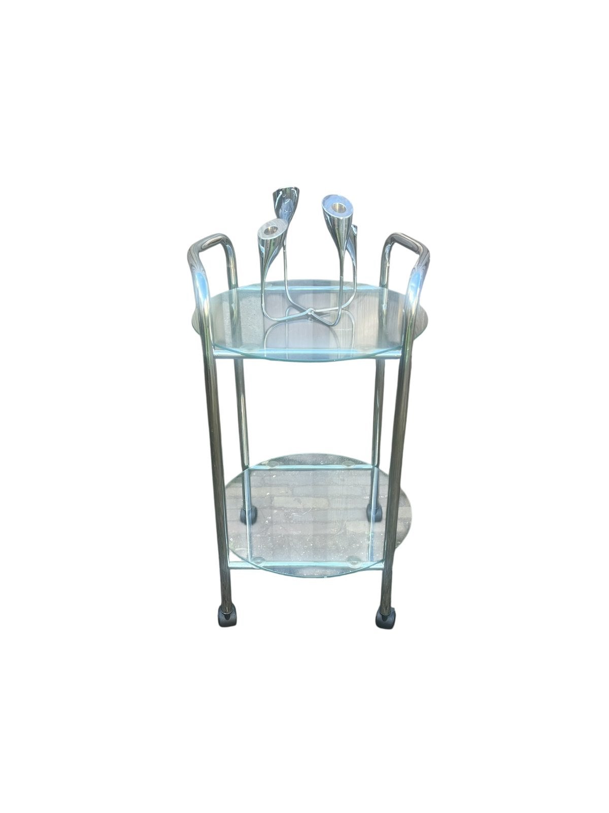 Vintage retro bijzettafeltje | tafeltje chroom glazen blad, Huis en Inrichting, Tafels | Bijzettafels, Minder dan 55 cm, Ophalen of Verzenden