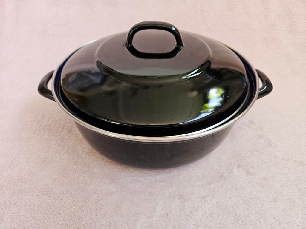 Mooie grote oma's braadpan geëmailleerd., Ophalen of Verzenden, Gebruikt, Gietijzer, Koekenpan of Braadpan