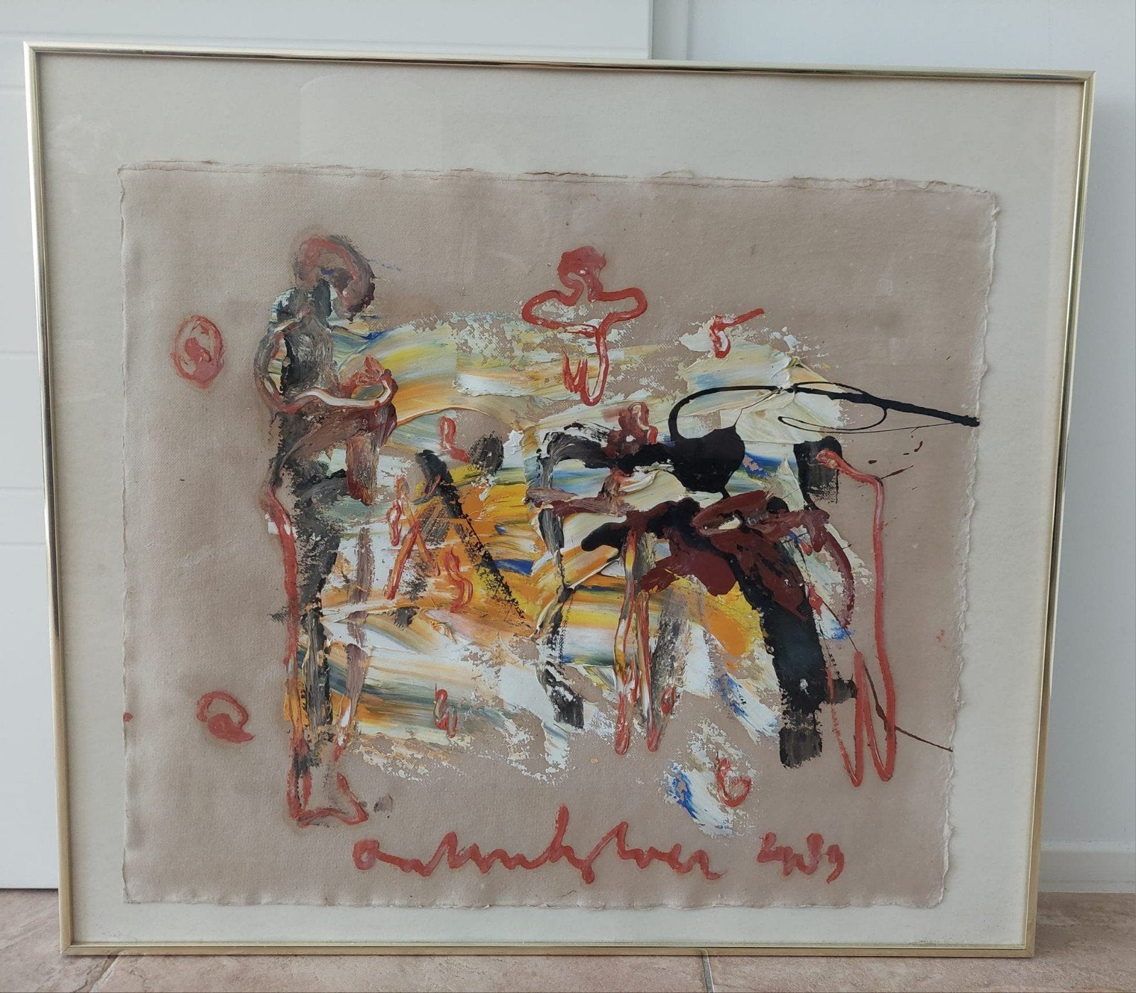 Anton Heyboer olieverf kunstwerk., Ophalen, Gesigneerd, Gemengde techniek, Abstract