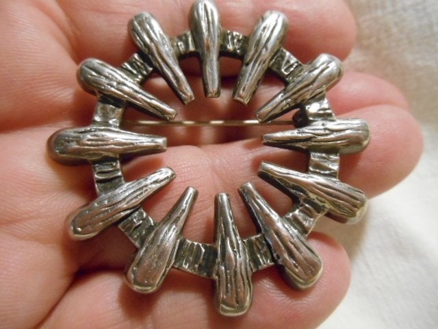 Vintage echt zilveren broche/ hanger, Scandinavië 1960's, Verzenden, Zilver, Broche
