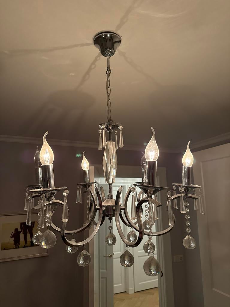 Hanglamp met glazen hangers en bollen, Ophalen, Gebruikt, Glas
