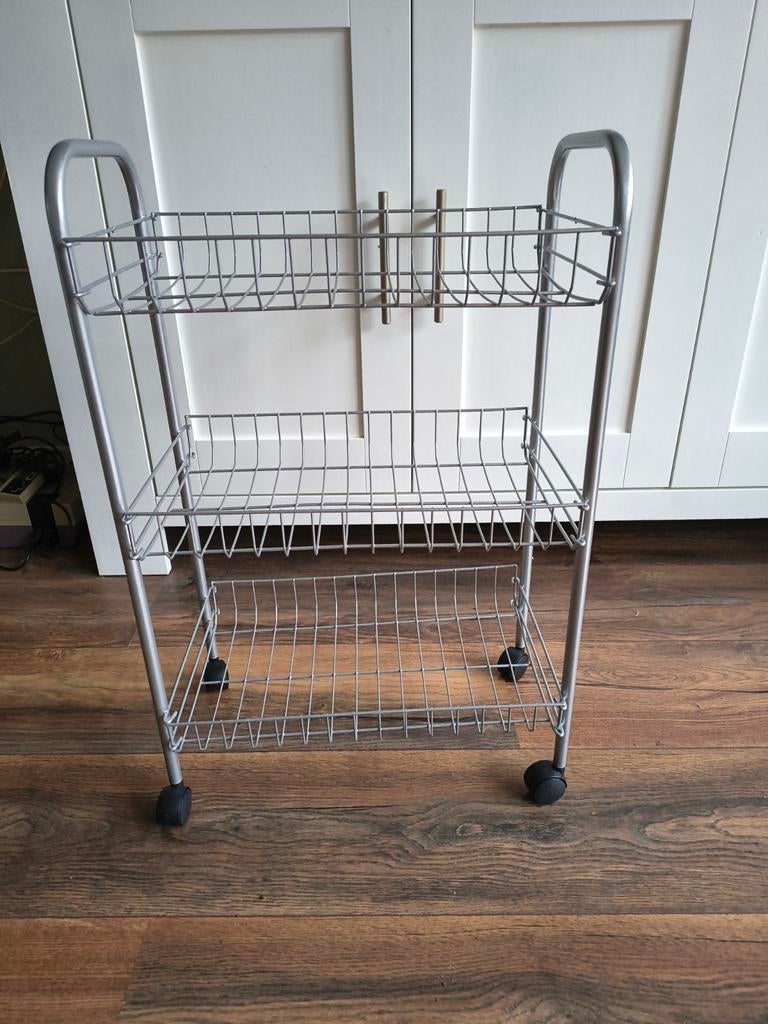 Verrijdbaar metalen rek met 3 manden - Zilver, Ophalen, Gebruikt