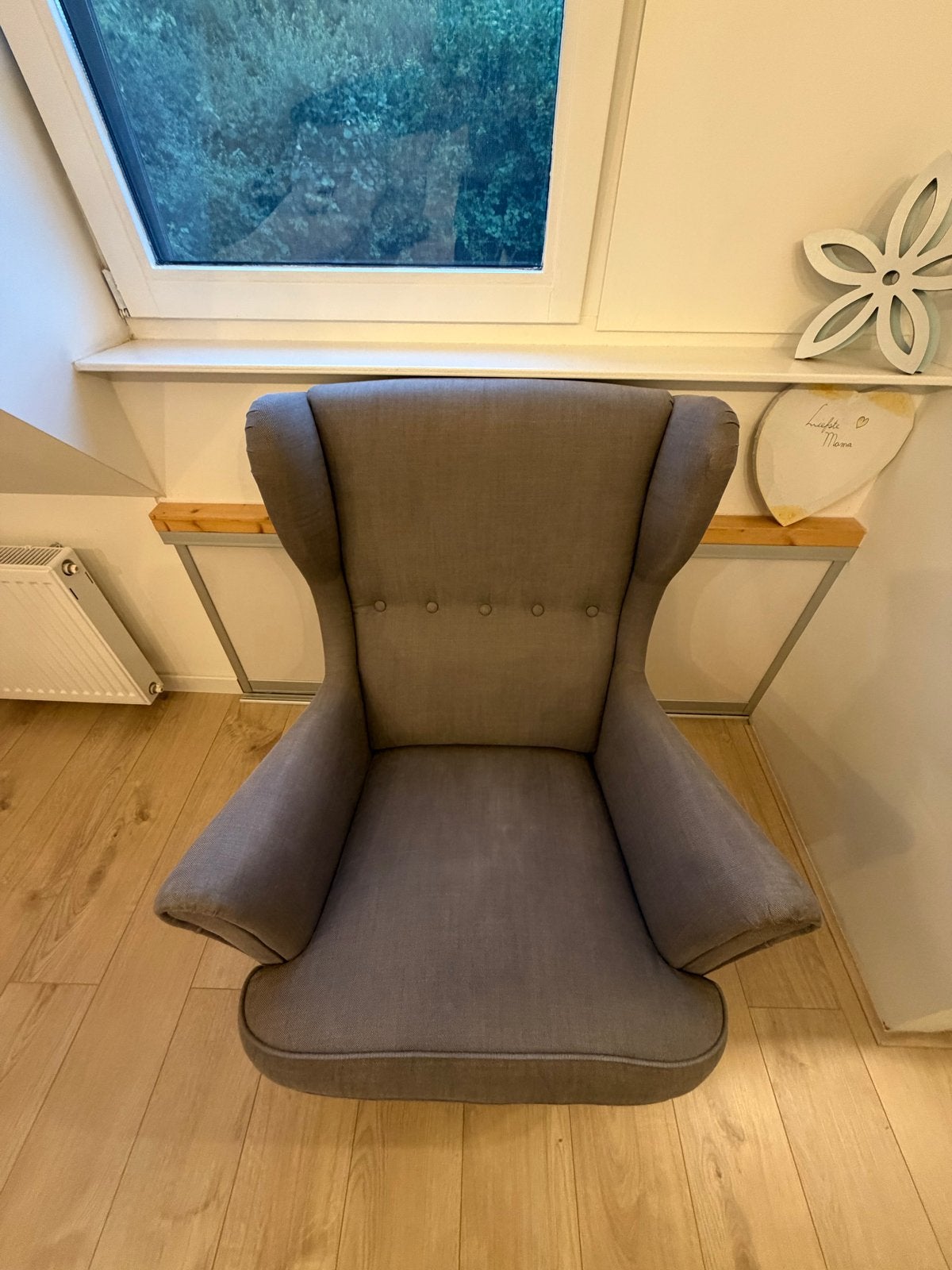 Comfortabele grijze fauteuil - Ikea Strandmon, Huis en Inrichting, Fauteuils, Ophalen, Ikea, Gebruikt, Ikea
