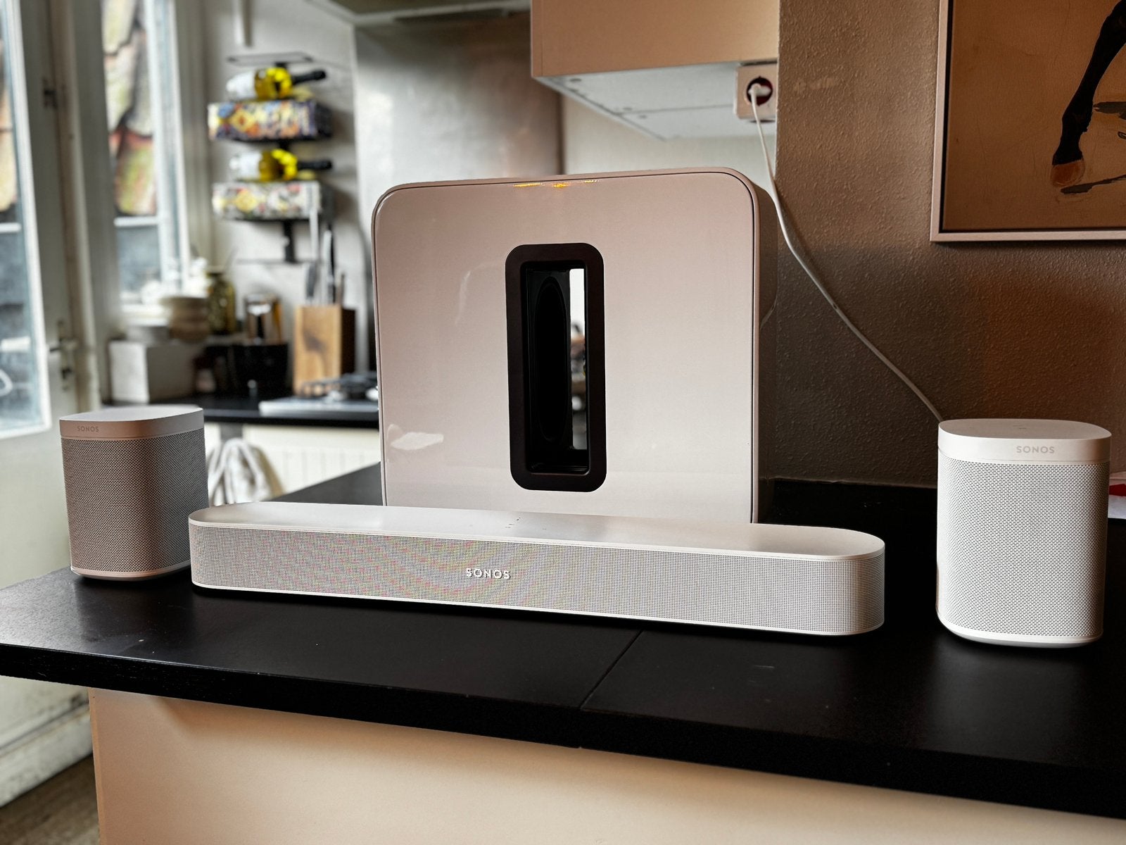 Sonos Beam Gen 1 met 2x Sonos One (wit), Audio, Tv en Foto, Luidsprekers, Ophalen, Gebruikt, Surroundset zonder subwoofer, Sonos