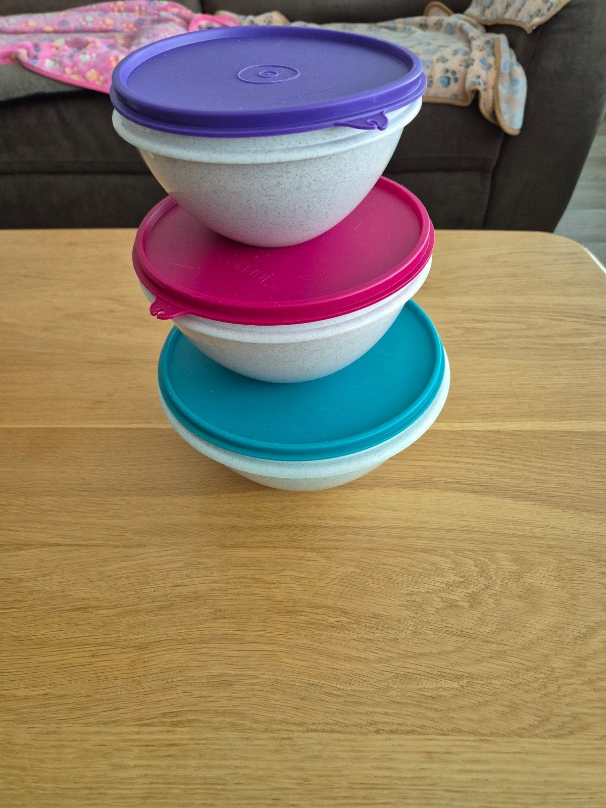 Tupperware kommen met deksels - set van 3, Ophalen of Verzenden, Gebruikt, Paars, Bak of Kom