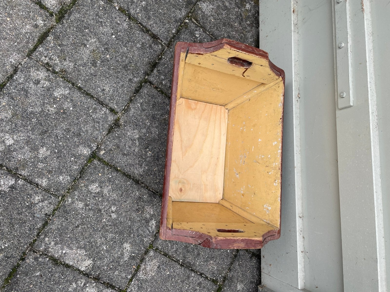 Antieke brocante houten bak, Ophalen