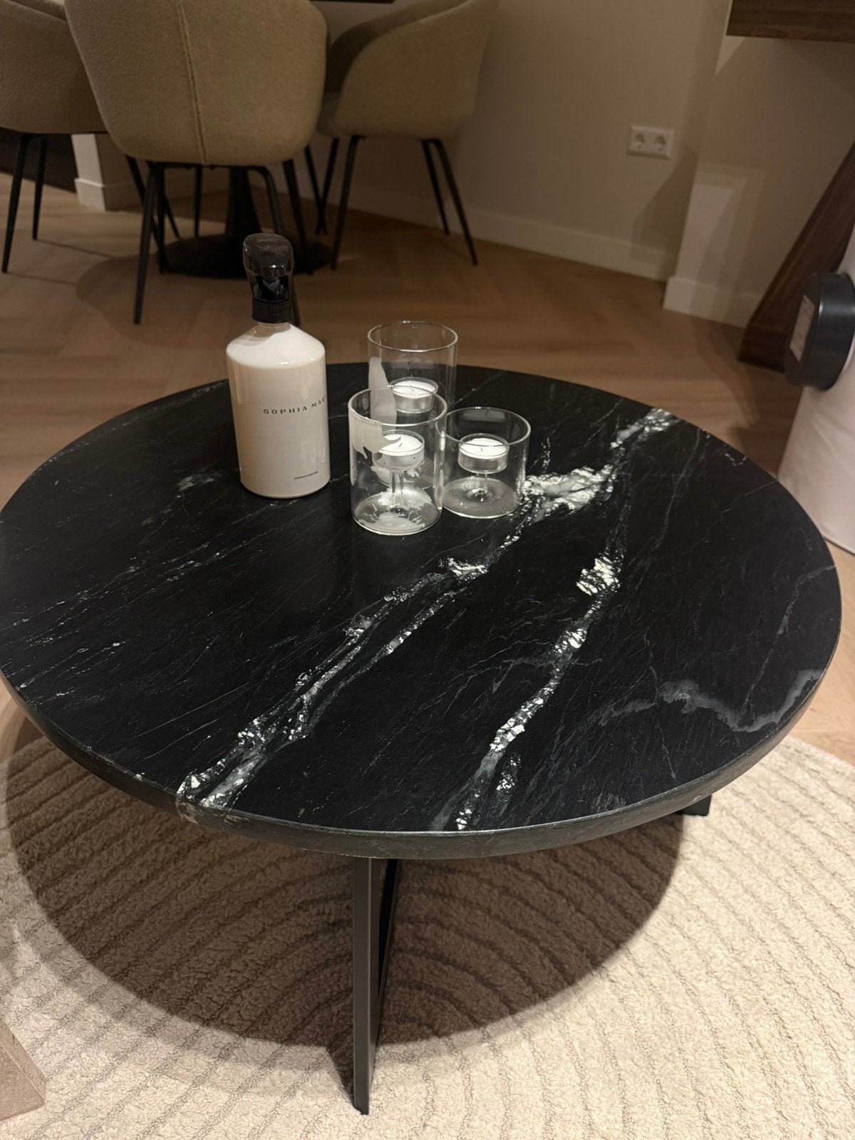 Bijzettafel marmer zwart, Ophalen, 50 tot 100 cm, Rond, 50 tot 100 cm