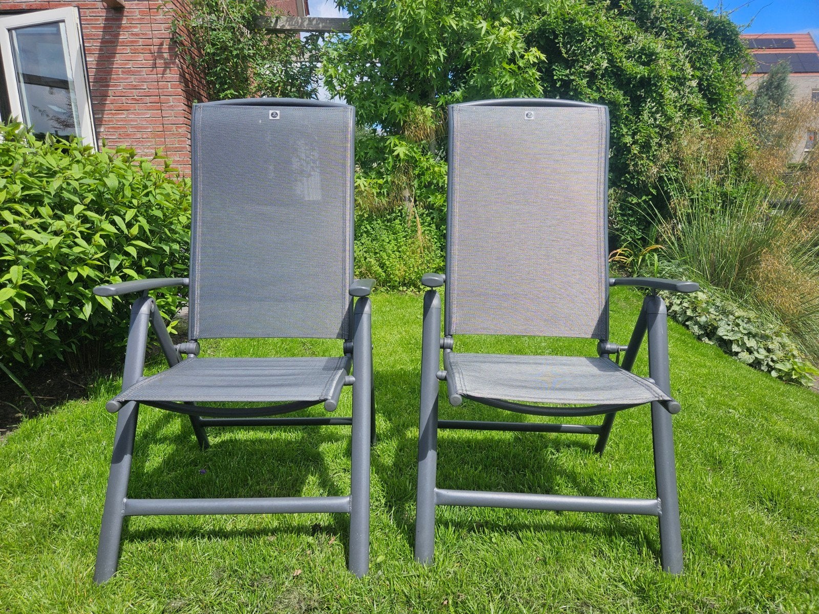 2x Le Sud tuinstoelen, verstelbaar, grijs, Ophalen, Gebruikt, Aluminium, Verstelbaar
