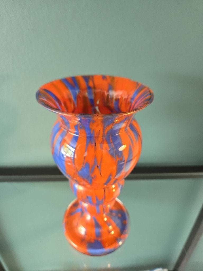 Vintage 1930 Tsjechische Art Deco Spetterglas vaasje, Huis en Inrichting, Meerkleurig, 18 cm, Handgemaakt, Ophalen of Verzenden